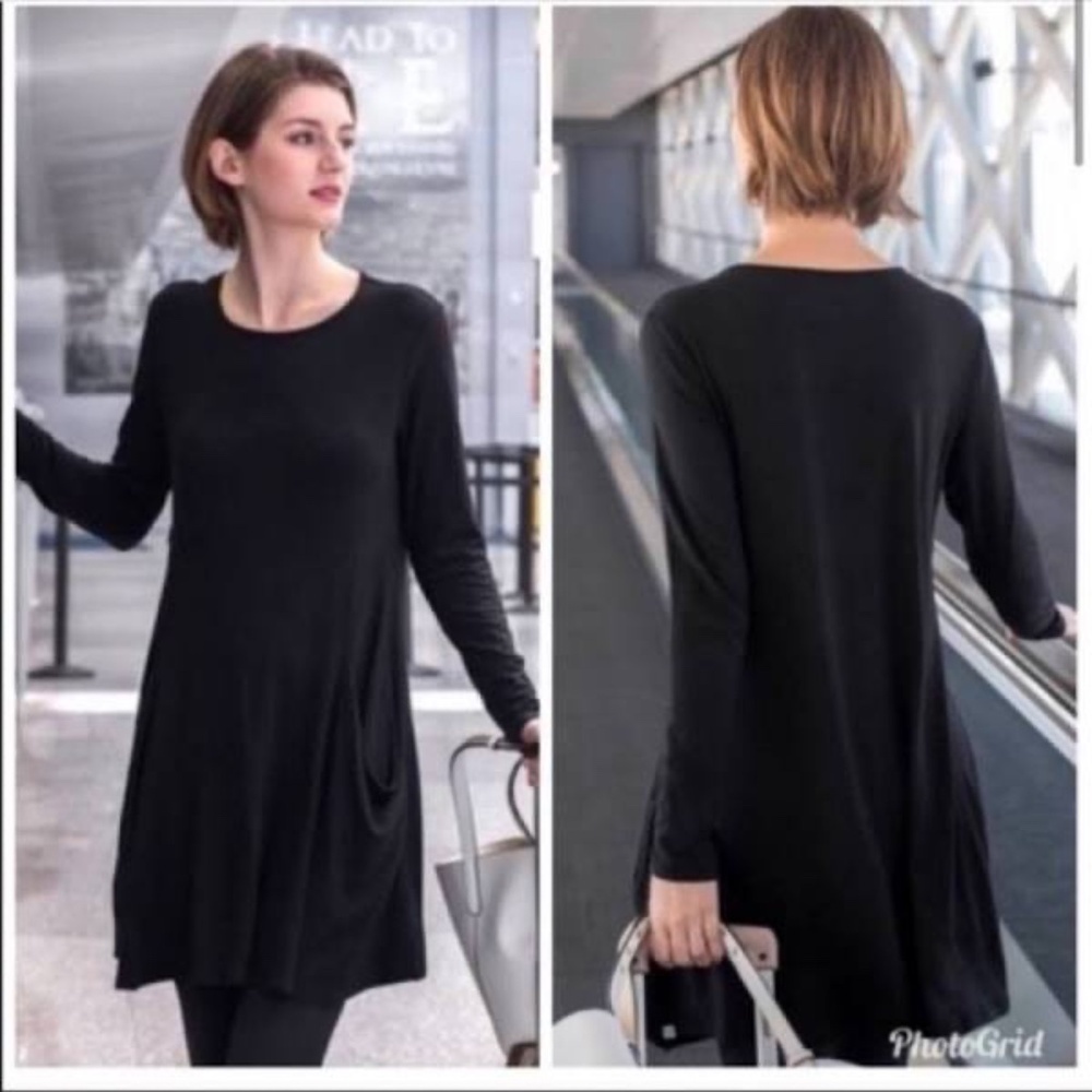 Betabrand Women's Black Long Sleeve Modal/Silk A-Line Tunic Dress - Small